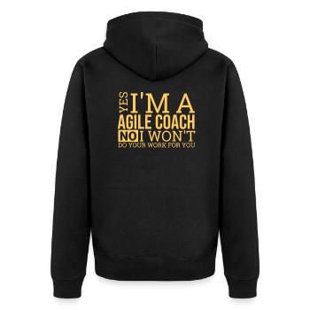 "Agile Coach Work | Agile" - Unisex Premium Organic Zip Hoodie - black - Back - Nico (187cm)