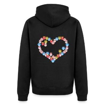 Bunte Herz-eule - Unisex Premium Bio Zip Hoodie - Schwarz - Hinten - Nico (187cm)