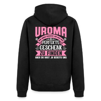 Uroma Urgroßmutter Oma Spruch Geschenk Weihnachten - Unisex Premium Bio Zip Hoodie - Schwarz - Hinten - Nico (187cm)