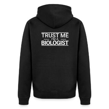 "Biologist Trust | Biology" - Unisex Premium Organic Zip Hoodie - black - Back - Nico (187cm)