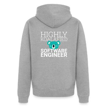 "Software Engineer Koalafied | Programming" - Unisex Premium Organic Zip Hoodie - heather grey - Back - Nico (187cm)