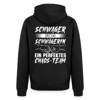 Schwager und Schwägerin perfektes Chaos-Team - Unisex Premium Bio Zip Hoodie - Schwarz - Hinten - Nico (187cm)