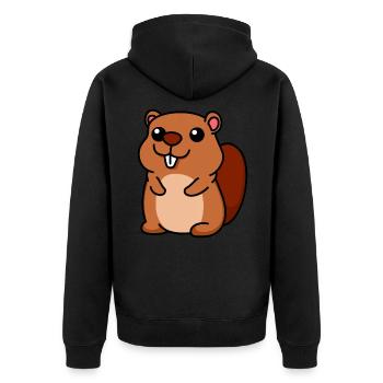 Biber Comic Tier - Unisex Premium Bio Zip Hoodie - Schwarz - Hinten - Nico (187cm)