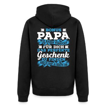 Bonus Papa Stiefvater Stiefpapa Vatertag Geschenk - Unisex Premium Bio Zip Hoodie - Schwarz - Hinten - Nico (187cm)