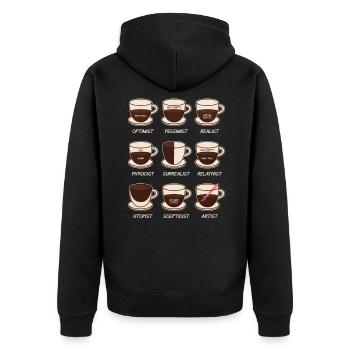 Kaffee - Unisex Premium Bio Zip Hoodie - Schwarz - Hinten - Nico (187cm)