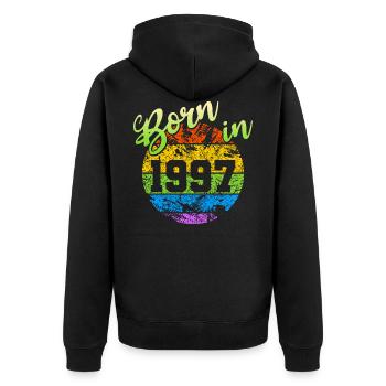 Born in 1997 - Unisex Premium Organic Zip Hoodie - black - Back - Nico (187cm)