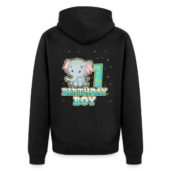 1. Geburtstag - Unisex Premium Bio Zip Hoodie - Schwarz - Hinten - Nico (187cm)