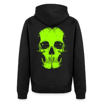 Psycho Glitch Skull - Unisex Premium Bio Zip Hoodie - Schwarz - Hinten - Nico (187cm)
