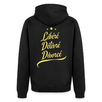 Libéré Délivré Divorcé Homme (jaune) - Veste à capuche bio Premium Unisexe - noir - Dos - Nico (187cm)