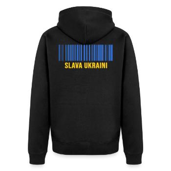 slava ukraini stand with ukraine free kiew barcode - Unisex Premium Bio Zip Hoodie - Schwarz - Hinten - Nico (187cm)