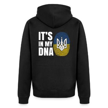 Ukraine its My DNA für Ukraine Helfer mit Herz - Unisex Premium Bio Zip Hoodie - Schwarz - Hinten - Nico (187cm)