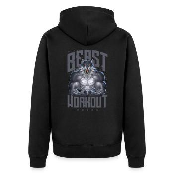Wolf Beast Workout - Unisex Premium Bio Zip Hoodie - Schwarz - Hinten - Nico (187cm)