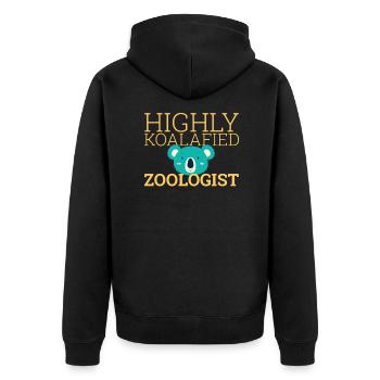 "Zoologist Koalafied | Zoologie" - Unisex Premium Bio Zip Hoodie - Schwarz - Hinten - Nico (187cm)