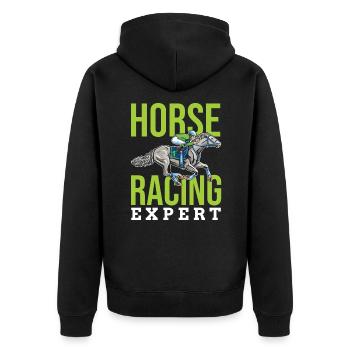 Pferdesport Lustiges Englisches Pferderennen - Unisex Premium Bio Zip Hoodie - Schwarz - Hinten - Nico (187cm)