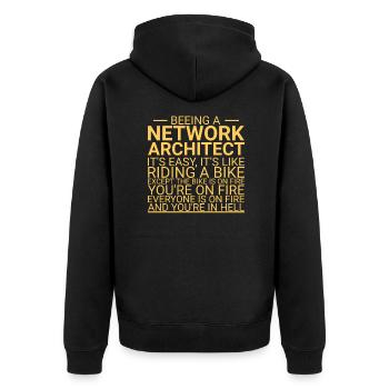 "Network Architect Hell | Netzwerk" - Unisex Premium Bio Zip Hoodie - Schwarz - Hinten - Nico (187cm)