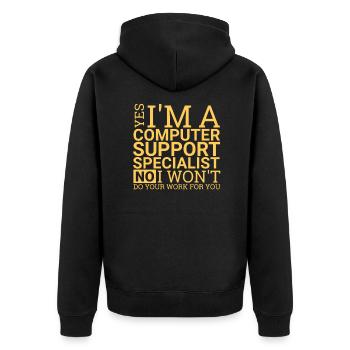 "Computer Support Specialist Work | IT-Support" - Unisex Premium Bio Zip Hoodie - Schwarz - Hinten - Nico (187cm)