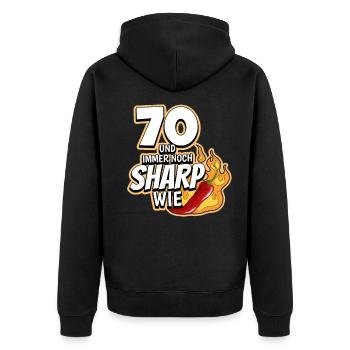 70. Geburtstag - Unisex Premium Bio Zip Hoodie - Schwarz - Hinten - Nico (187cm)