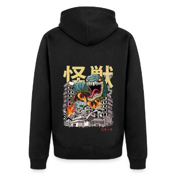 Kaiju Schlange Japanisch Anime Monster Reptil - Unisex Premium Bio Zip Hoodie - Schwarz - Hinten - Nico (187cm)