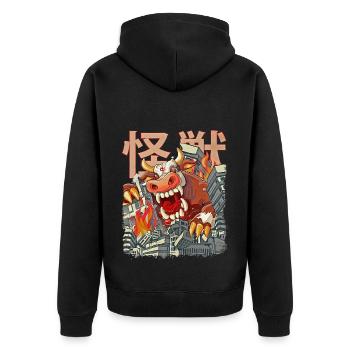 Kaiju Cow Japanese Anime Monster Cattle Heifer - Unisex Premium Organic Zip Hoodie - black - Back - Nico (187cm)
