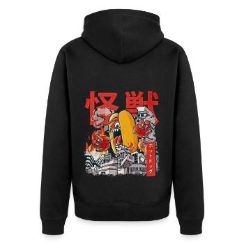 Kaiju Hot Dog Japanischer Anime-Monster-Hotdog - Unisex Premium Bio Zip Hoodie - Schwarz - Hinten - Nico (187cm)