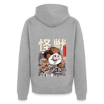 Kaiju Guinea Pig Japanese Anime Monster Nage - Unisex Premium Organic Zip Hoodie - heather grey - Back - Nico (187cm)