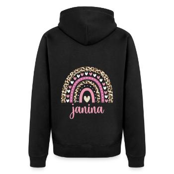 Janina Regenbogen Name Geburtstag Janina - Unisex Premium Bio Zip Hoodie - Schwarz - Hinten - Nico (187cm)