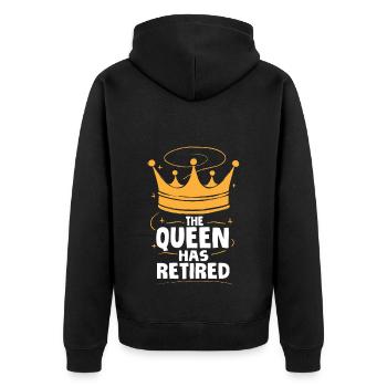 Rentner Rente Krone The Queen Has Retired - Unisex Premium Bio Zip Hoodie - Schwarz - Hinten - Nico (187cm)