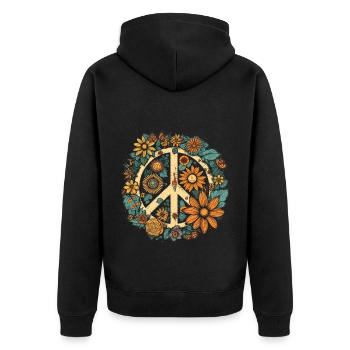 Kostüm Hippie Peace Zeichen - Unisex Premium Bio Zip Hoodie - Schwarz - Hinten - Nico (187cm)