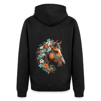 Cavalier Cheval Portrait Western Cowboy - Veste à capuche bio Premium Unisexe - noir - Dos - Nico (187cm)