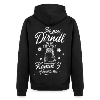 In Mei Dirndl Komm I Nimma Nei - Unisex Premium Bio Zip Hoodie - Schwarz - Hinten - Nico (187cm)