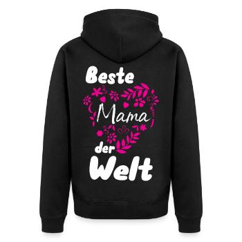 Beste Mama der Welt. Herz - Unisex Premium Bio Zip Hoodie - Schwarz - Hinten - Nico (187cm)
