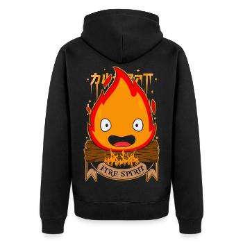 Geist des Feuers - Unisex Premium Bio Zip Hoodie - Schwarz - Hinten - Nico (187cm)