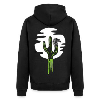 Kaktus und Geier unter dem Mond - Unisex Premium Bio Zip Hoodie - Schwarz - Hinten - Nico (187cm)