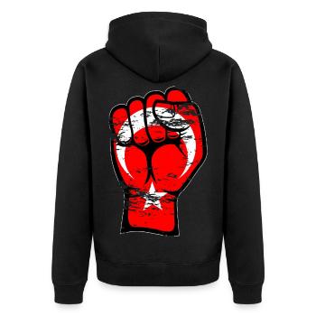 Türkei Flagge Faust Hand Symbol used - Unisex Premium Bio Zip Hoodie - Schwarz - Hinten - Nico (187cm)