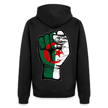 Algerien Flagge Faust Hand Symbol used - Unisex Premium Bio Zip Hoodie - Schwarz - Hinten - Nico (187cm)