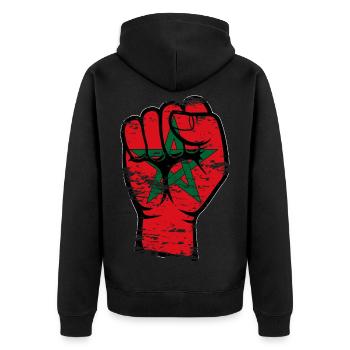 Marokko Flagge Faust Hand Symbol used - Unisex Premium Bio Zip Hoodie - Schwarz - Hinten - Nico (187cm)