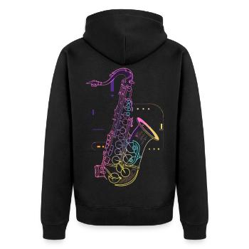 Dessin de saxophone - Veste à capuche bio Premium Unisexe - noir - Dos - Nico (187cm)