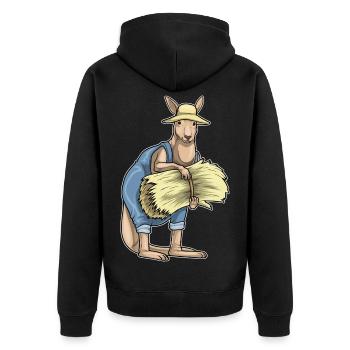 Känguru Landwirt Stroh Bauernhof - Unisex Premium Bio Zip Hoodie - Schwarz - Hinten - Nico (187cm)