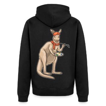 Känguru Maler Pinsel Malen - Unisex Premium Bio Zip Hoodie - Schwarz - Hinten - Nico (187cm)