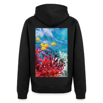 Lebendige Korallenriff Unterwasserwelt - Unisex Premium Bio Zip Hoodie - Schwarz - Hinten - Nico (187cm)
