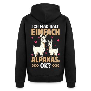 Alpaka Fan ICH MAG HALT EINFACH ALPAKAS Lustig - Unisex Premium Bio Zip Hoodie - Schwarz - Hinten - Nico (187cm)