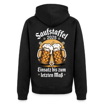 Relais de consommation de bière 2025 Tenue des groupes du festival folklorique - Veste à capuche bio Premium Unisexe - noir - Dos - Nico (187cm)