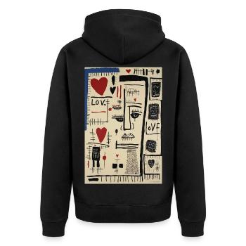 Kubistisches Gesicht Liebe und Skizzen - Unisex Premium Bio Zip Hoodie - Schwarz - Hinten - Nico (187cm)