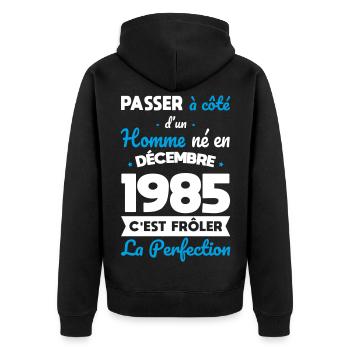 Anniversaire 40 ans - Né en Décembre 1985 - Veste à capuche bio Premium Unisexe - noir - Dos - Nico (187cm)