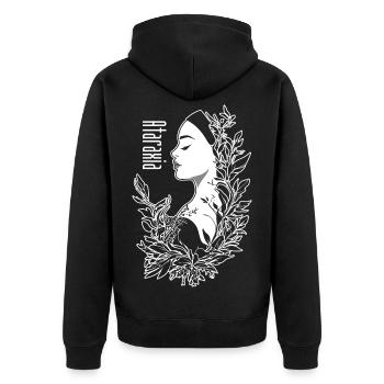 Ataraxia Weiß - Unisex Premium Bio Zip Hoodie - Schwarz - Hinten - Nico (187cm)