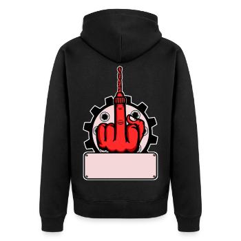 Fuck You Bohrer Design - Rotes Namensschild Rot - Unisex Premium Bio Zip Hoodie - Schwarz - Hinten - Nico (187cm)