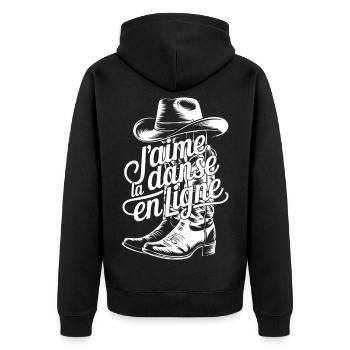 Cowboy-Stiefel und fließende Buchstaben - Unisex Premium Bio Zip Hoodie - Schwarz - Hinten - Nico (187cm)