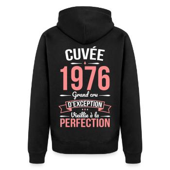 1976 – Aged to perfection - Unisex Premium Organic Zip Hoodie - black - Back - Nico (187cm)