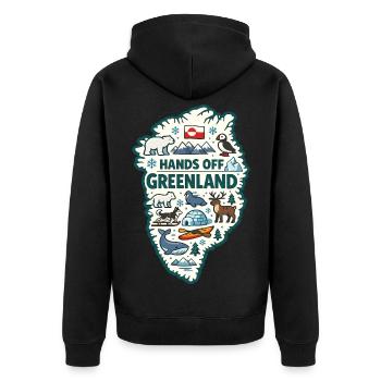 Hands Off Greenland Europa Solidarität - Unisex Premium Bio Zip Hoodie - Schwarz - Hinten - Nico (187cm)