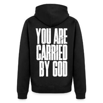 You are carried by god - Unisex Premium Organic Zip Hoodie - black - Back - Nico (187cm)